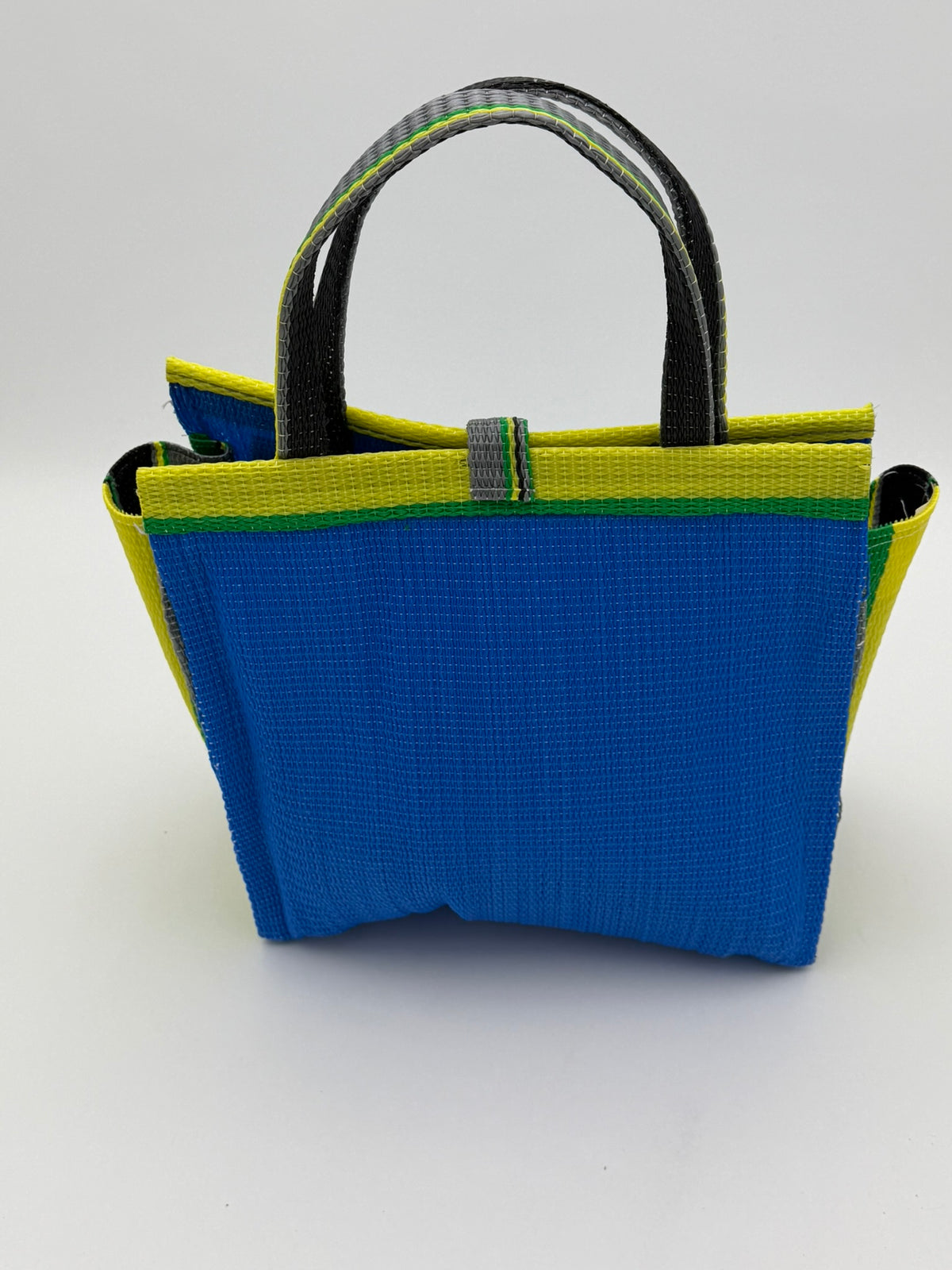 Lagoon Medium  handwoven tote bag by SCRUBIES in Blue,Green,Yellow,Gray,Black with Solid design and Abstract accent pattern