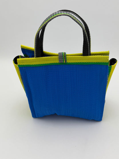 Lagoon Medium  handwoven tote bag by SCRUBIES in Blue,Green,Yellow,Gray,Black with Solid design and Abstract accent pattern