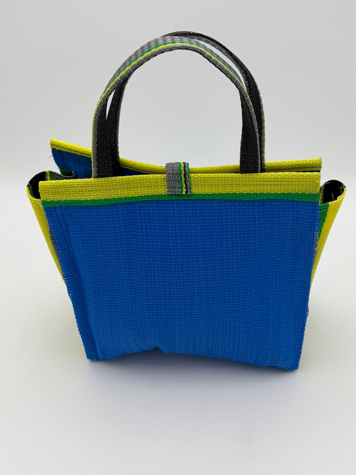 Lagoon Medium  handwoven tote bag by SCRUBIES in Blue,Green,Yellow,Gray,Black with Solid design and Abstract accent pattern