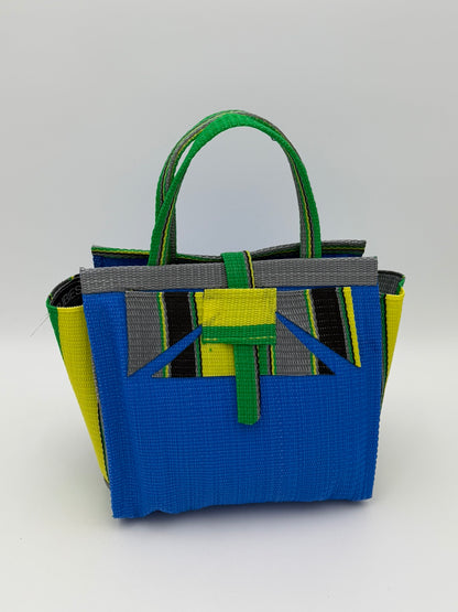 Lagoon Medium  handwoven tote bag by SCRUBIES in Blue,Green,Yellow,Gray,Black with Solid design and Abstract accent pattern