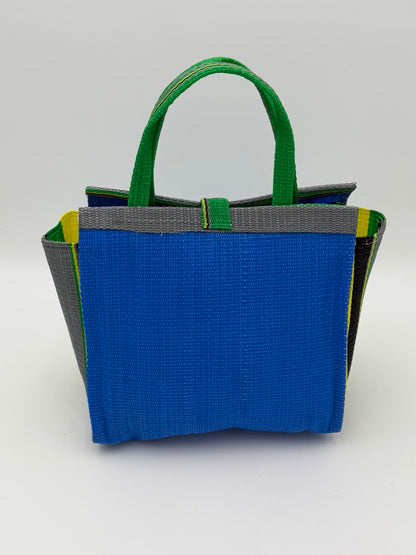 Lagoon Medium  handwoven tote bag by SCRUBIES in Blue,Green,Yellow,Gray,Black with Solid design and Abstract accent pattern