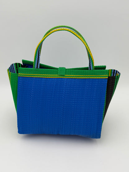 Lagoon Medium  handwoven tote bag by SCRUBIES in Blue,Green,Yellow,Black with Solid design and Bow accent pattern