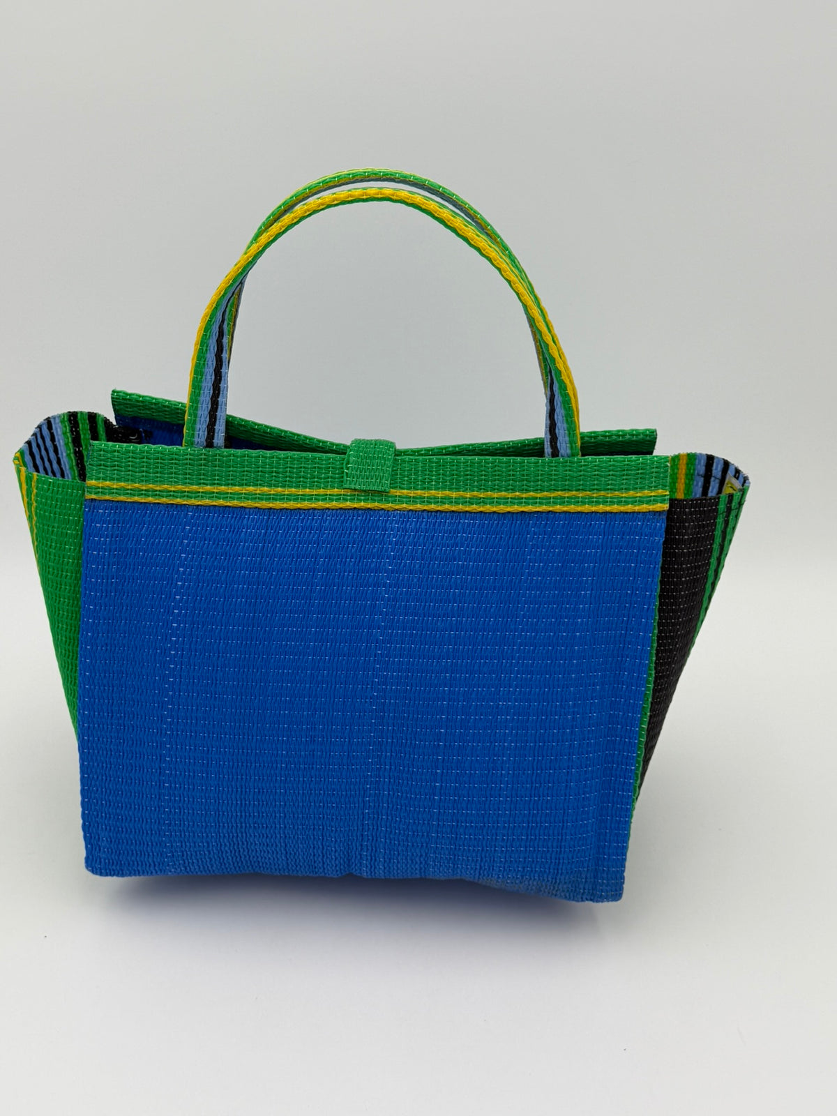 Lagoon Medium  handwoven tote bag by SCRUBIES in Blue,Green,Yellow,Black with Solid design and Bow accent pattern