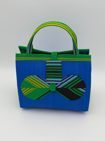 Lagoon Medium  handwoven tote bag by SCRUBIES in Blue,Green,Yellow,Black with Solid design and Bow accent pattern