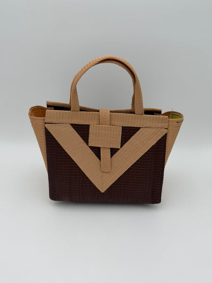 Chocolate Medium  handwoven tote bag by SCRUBIES in Chocolate,Beige with Solid design and Vee accent pattern