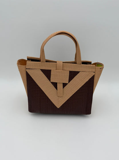 Chocolate Medium  handwoven tote bag by SCRUBIES in Chocolate,Beige with Solid design and Vee accent pattern