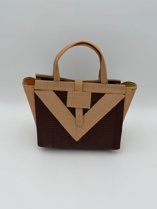 Chocolate Medium  handwoven tote bag by SCRUBIES in Chocolate,Beige with Solid design and Vee accent pattern