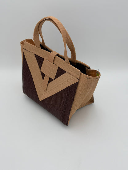 Chocolate Medium  handwoven tote bag by SCRUBIES in Chocolate,Beige with Solid design and Vee accent pattern
