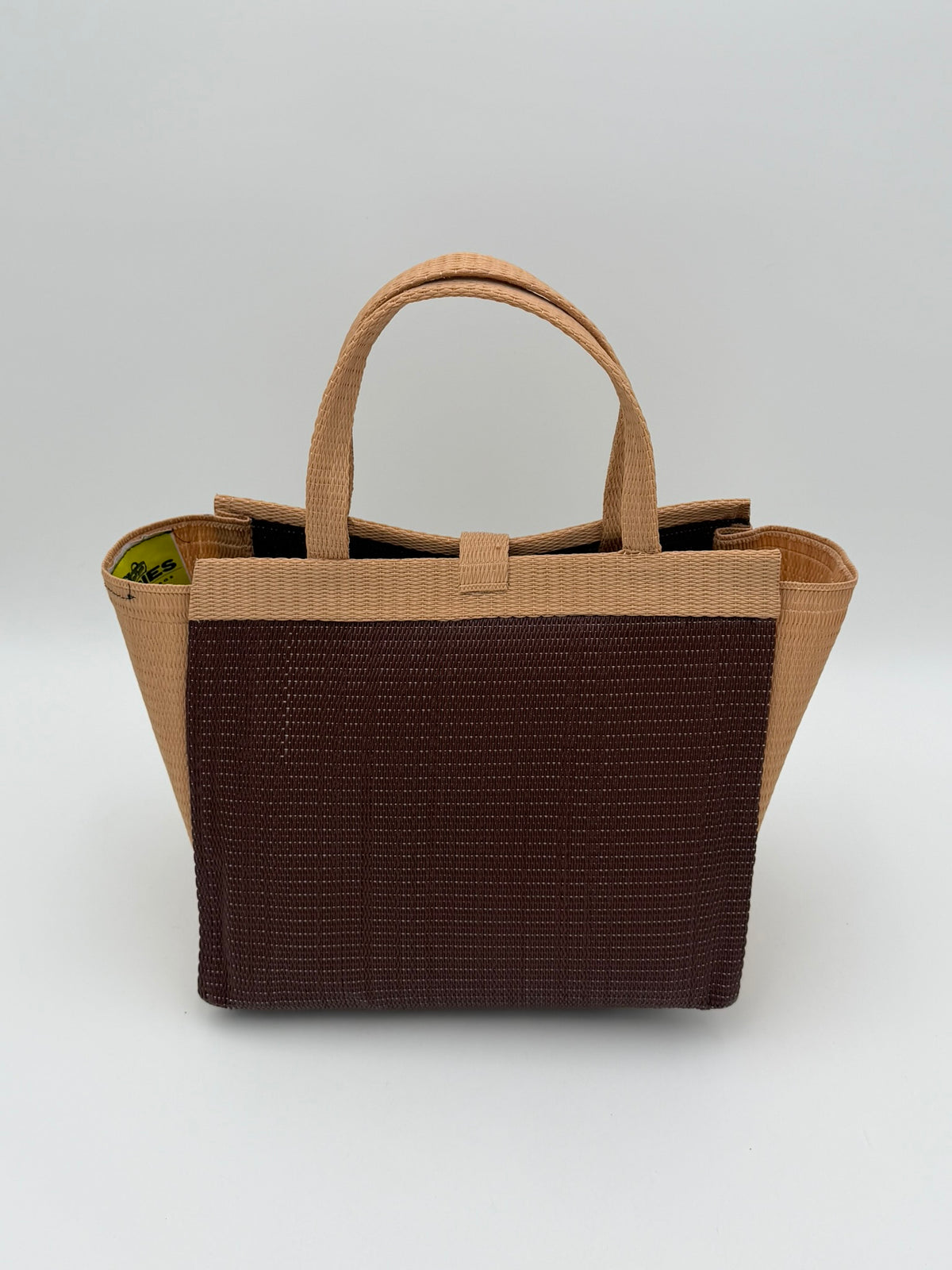 Chocolate Medium  handwoven tote bag by SCRUBIES in Chocolate,Beige with Solid design and Vee accent pattern