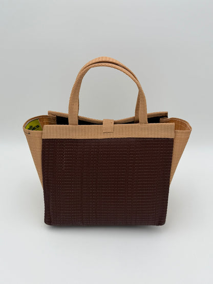 Chocolate Medium  handwoven tote bag by SCRUBIES in Chocolate,Beige with Solid design and Vee accent pattern