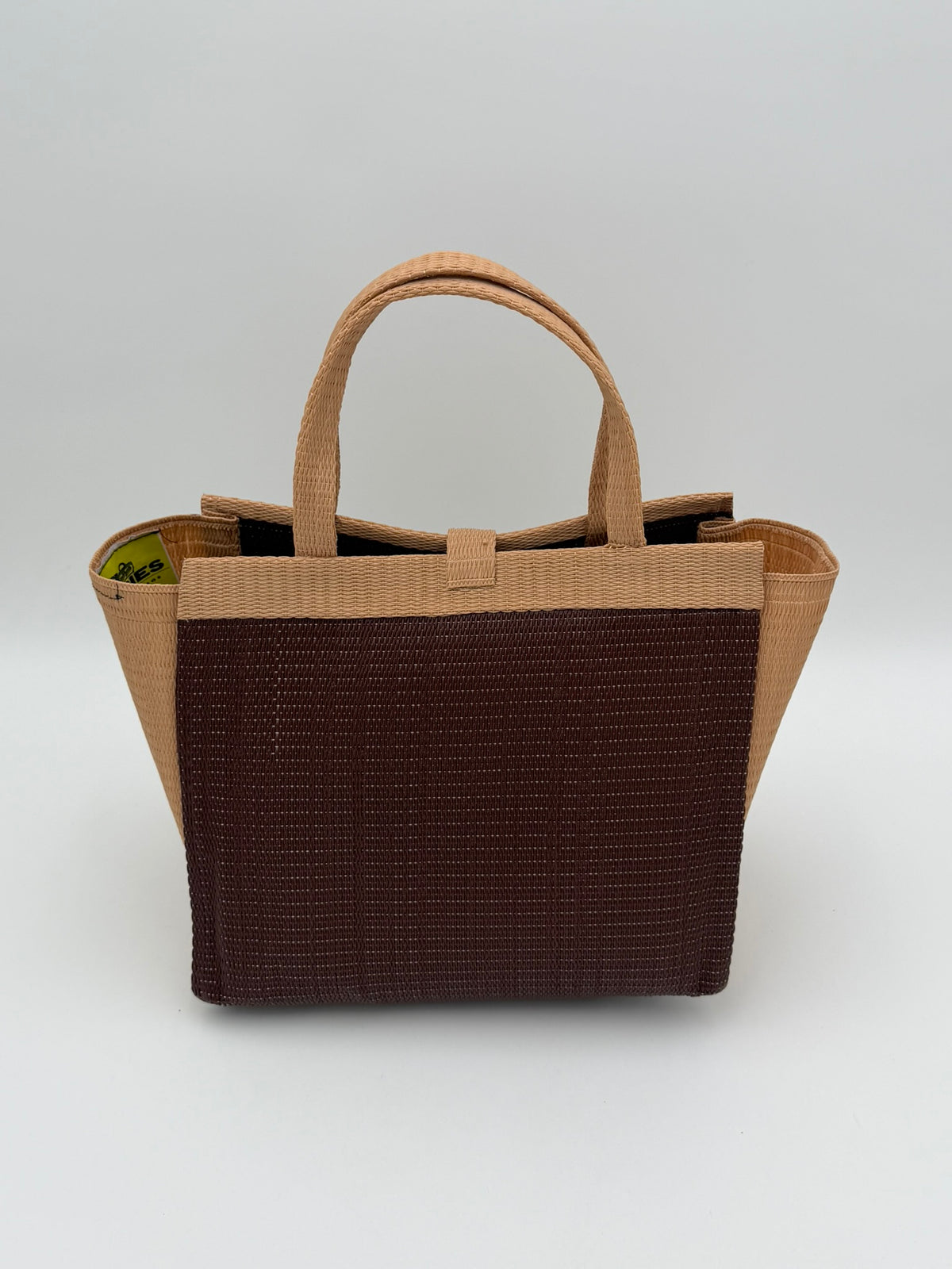Chocolate Medium  handwoven tote bag by SCRUBIES in Chocolate,Beige with Solid design and Vee accent pattern