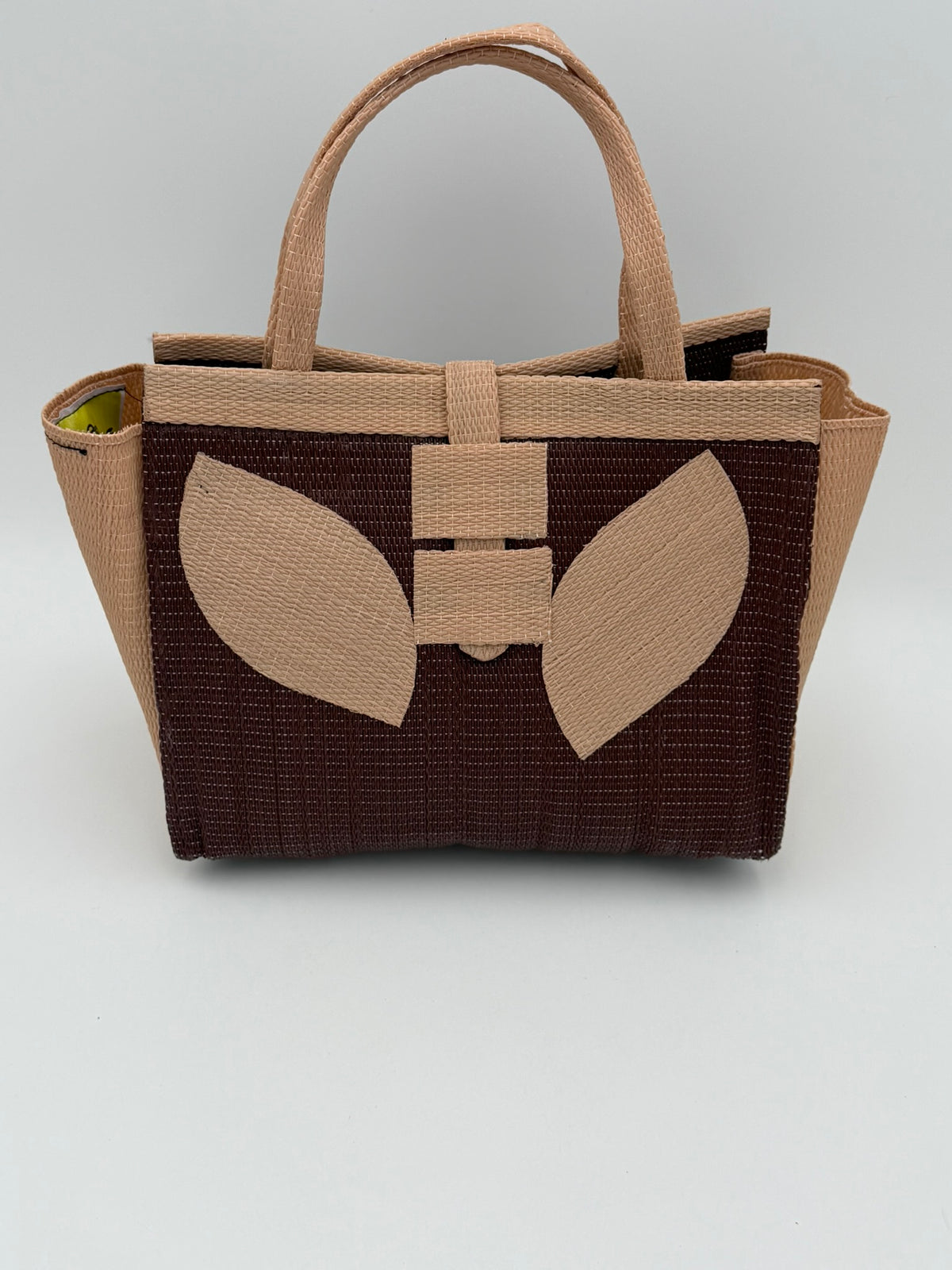 Chocolate Medium  handwoven tote bag by SCRUBIES in Chocolate,Beige with Solid design and Leaf accent pattern