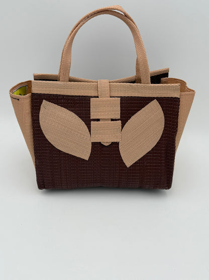 Chocolate Medium  handwoven tote bag by SCRUBIES in Chocolate,Beige with Solid design and Leaf accent pattern