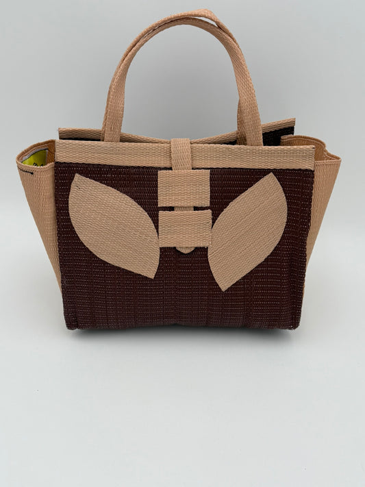 Chocolate Medium  handwoven tote bag by SCRUBIES in Chocolate,Beige with Solid design and Leaf accent pattern