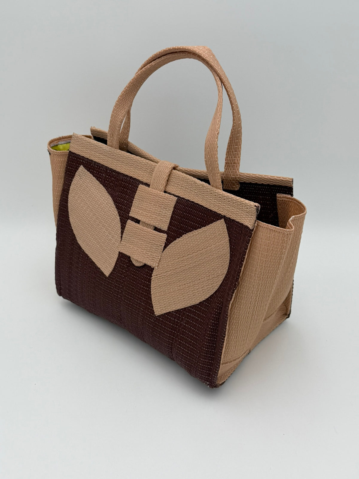 Chocolate Medium  handwoven tote bag by SCRUBIES in Chocolate,Beige with Solid design and Leaf accent pattern