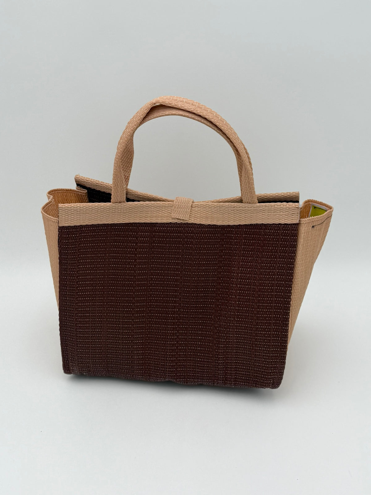 Chocolate Medium  handwoven tote bag by SCRUBIES in Chocolate,Beige with Solid design and Leaf accent pattern