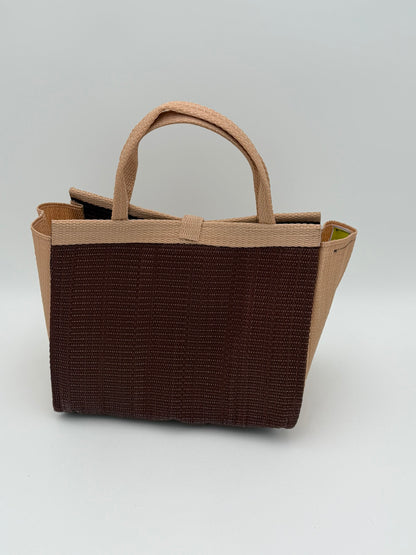 Chocolate Medium  handwoven tote bag by SCRUBIES in Chocolate,Beige with Solid design and Leaf accent pattern