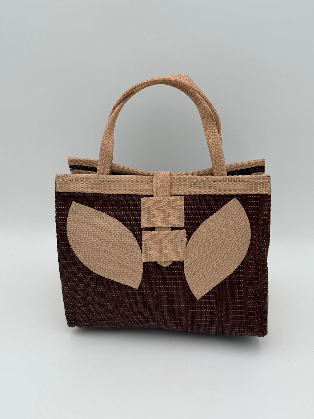 Chocolate Medium  handwoven tote bag by SCRUBIES in Chocolate,Beige with Solid design and Leaf accent pattern