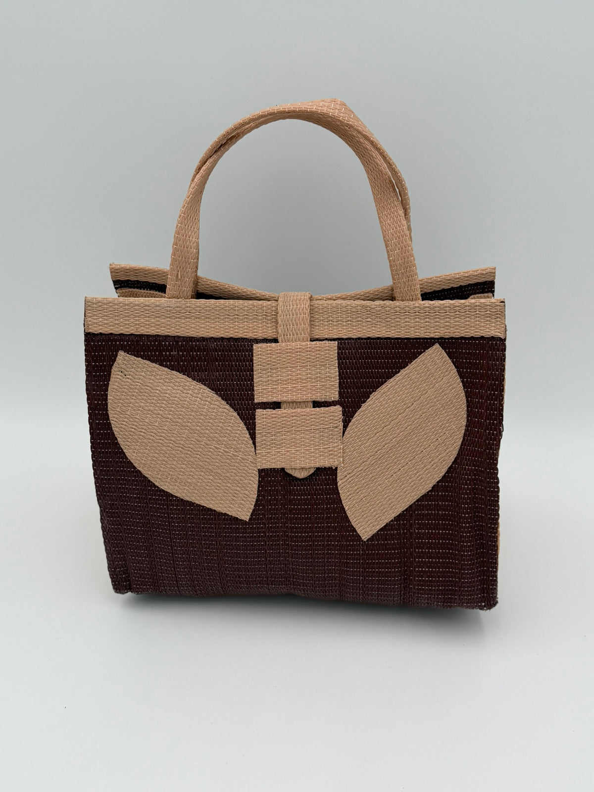 Chocolate Medium  handwoven tote bag by SCRUBIES in Chocolate,Beige with Solid design and Leaf accent pattern