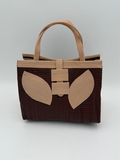 Chocolate Medium  handwoven tote bag by SCRUBIES in Chocolate,Beige with Solid design and Leaf accent pattern