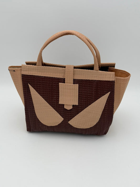 Chocolate Medium  handwoven tote bag by SCRUBIES in Chocolate,Beige with Solid design and Eyes accent pattern
