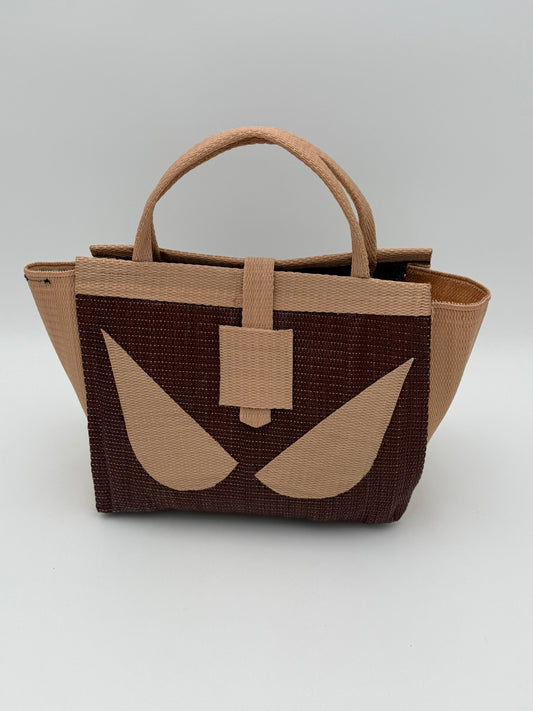 Chocolate Medium  handwoven tote bag by SCRUBIES in Chocolate,Beige with Solid design and Eyes accent pattern