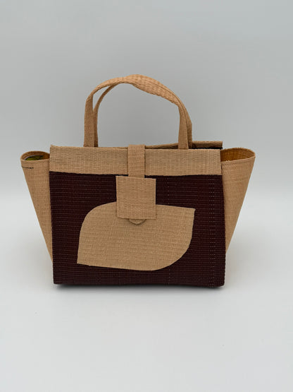 Caramel Medium  handwoven tote bag by SCRUBIES in Caramel,Brown with Solid design and Petal accent pattern