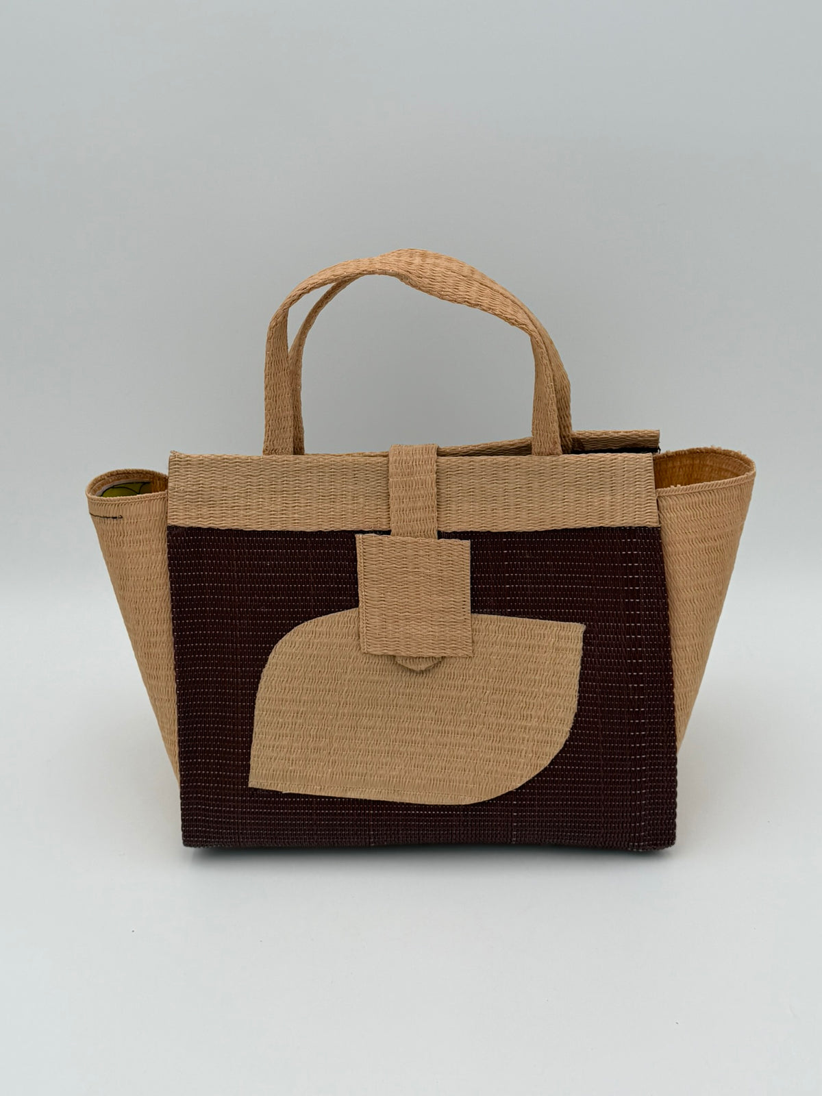 Caramel Medium  handwoven tote bag by SCRUBIES in Caramel,Brown with Solid design and Petal accent pattern