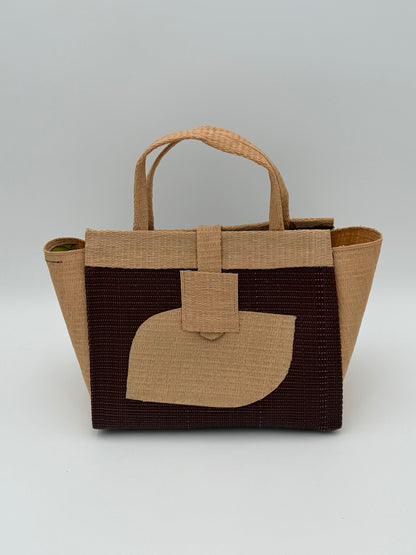 Caramel Medium  handwoven tote bag by SCRUBIES in Caramel,Brown with Solid design and Petal accent pattern