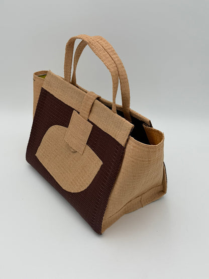 Caramel Medium  handwoven tote bag by SCRUBIES in Caramel,Brown with Solid design and Petal accent pattern