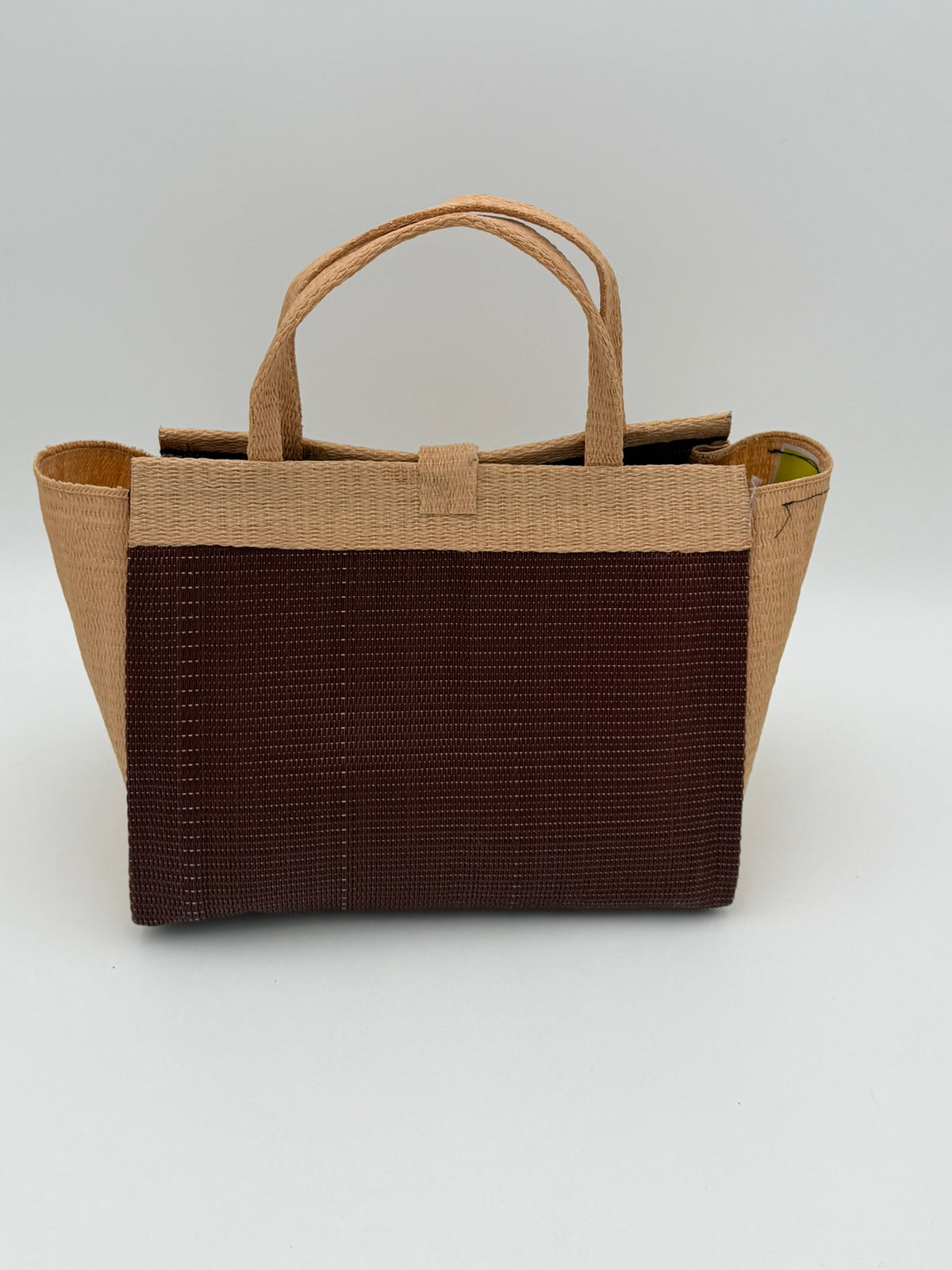 Caramel Medium  handwoven tote bag by SCRUBIES in Caramel,Brown with Solid design and Petal accent pattern