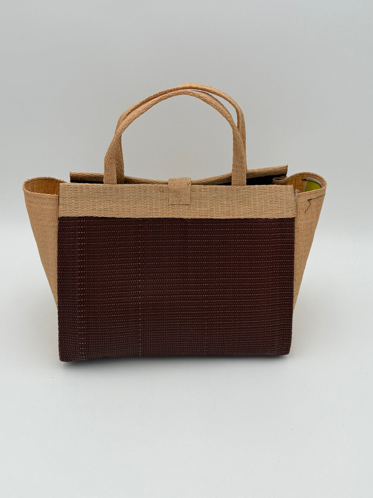 Caramel Medium  handwoven tote bag by SCRUBIES in Caramel,Brown with Solid design and Petal accent pattern