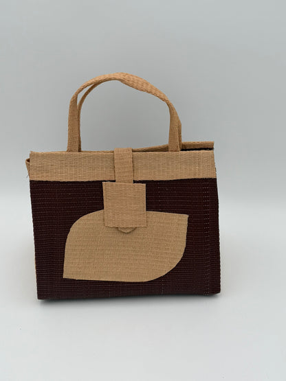 Caramel Medium  handwoven tote bag by SCRUBIES in Caramel,Brown with Solid design and Petal accent pattern