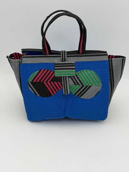 Lagoon Medium  handwoven tote bag by SCRUBIES in Blue,Gray,Black,Pink with Solid design and Bow accent pattern