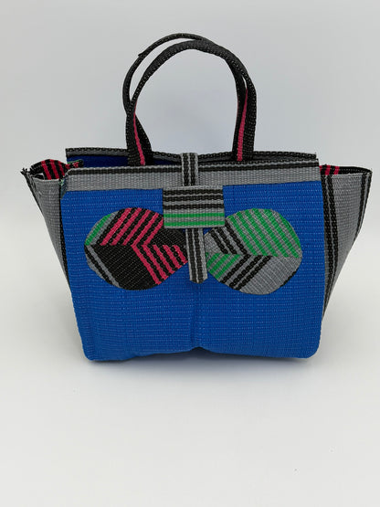 Lagoon Medium  handwoven tote bag by SCRUBIES in Blue,Gray,Black,Pink with Solid design and Bow accent pattern