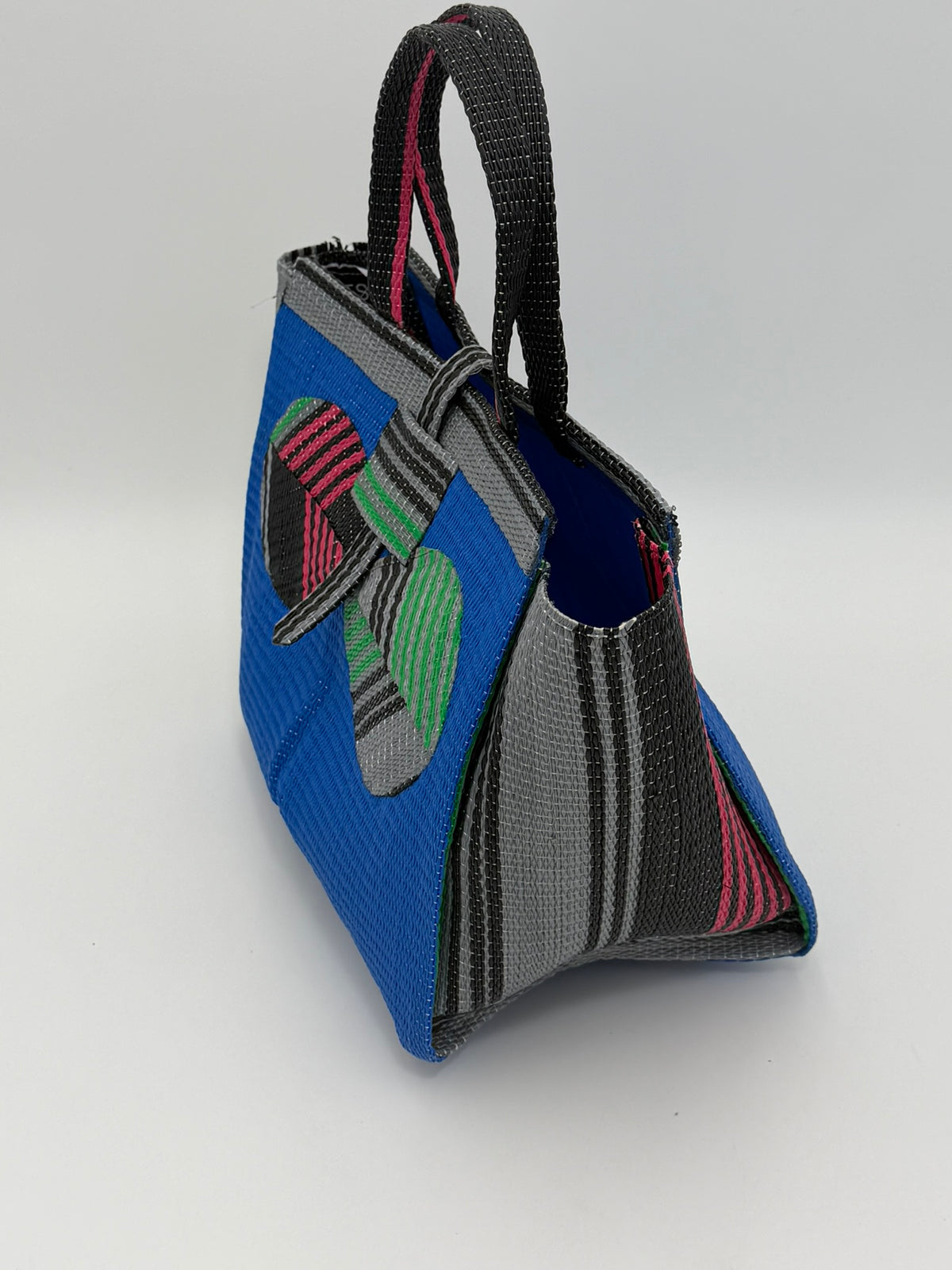 Lagoon Medium  handwoven tote bag by SCRUBIES in Blue,Gray,Black,Pink with Solid design and Bow accent pattern