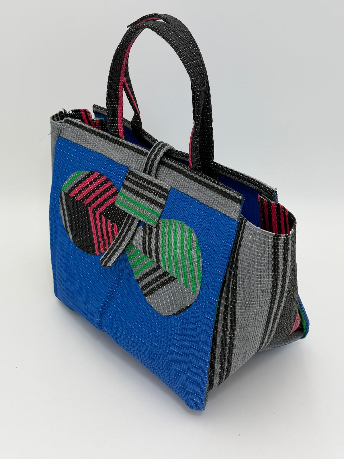 Lagoon Medium  handwoven tote bag by SCRUBIES in Blue,Gray,Black,Pink with Solid design and Bow accent pattern