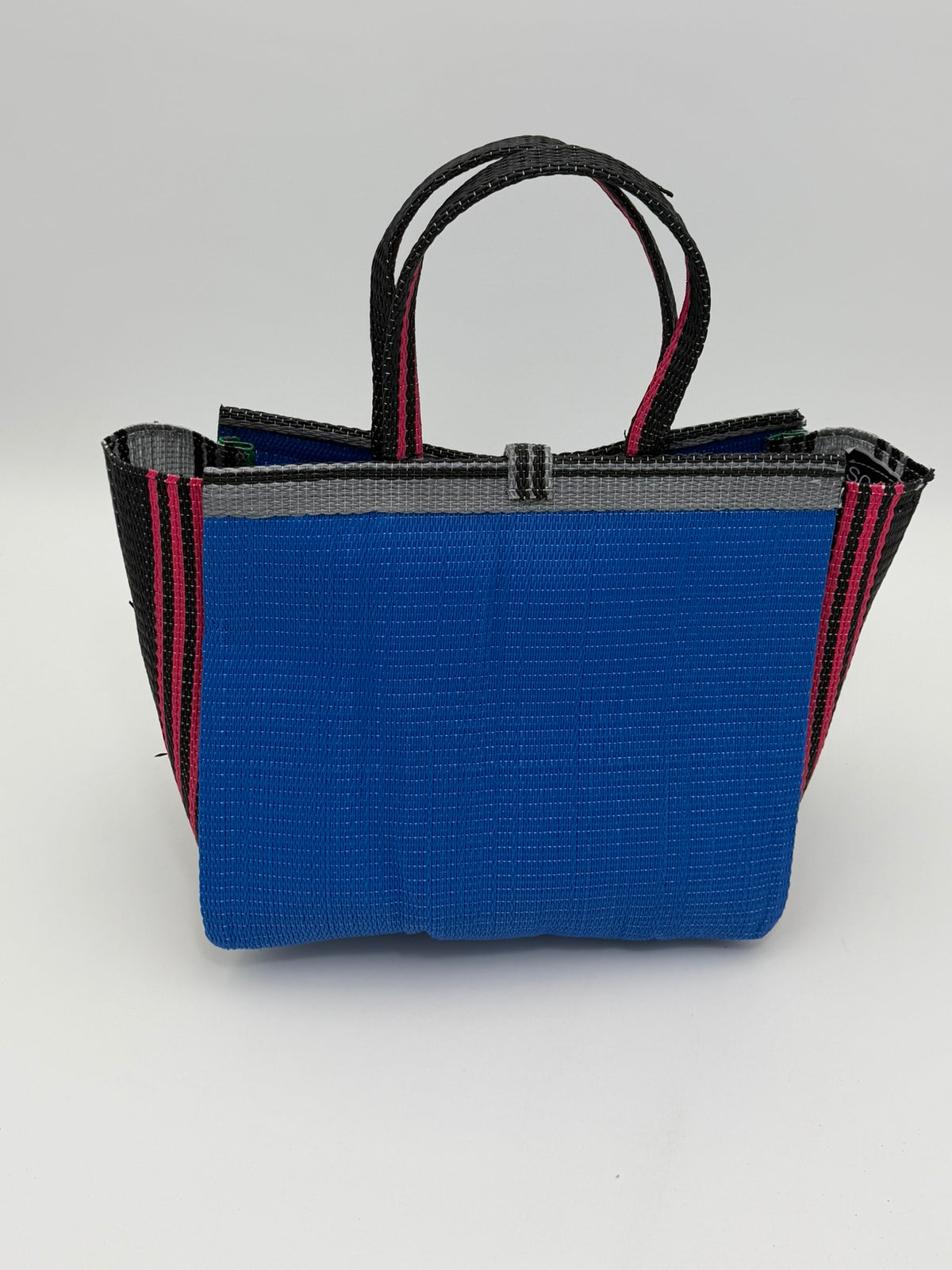 Lagoon Medium  handwoven tote bag by SCRUBIES in Blue,Gray,Black,Pink with Solid design and Bow accent pattern