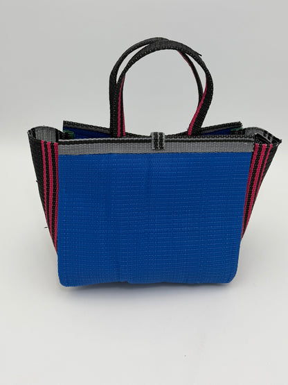 Lagoon Medium  handwoven tote bag by SCRUBIES in Blue,Gray,Black,Pink with Solid design and Bow accent pattern