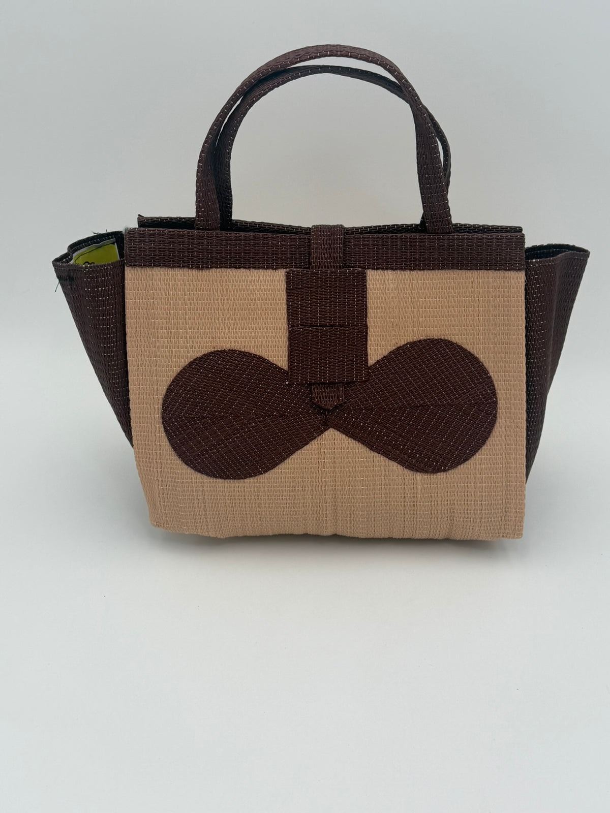 Caramel Medium  handwoven tote bag by SCRUBIES in Caramel,Brown with Solid design and Bow accent pattern