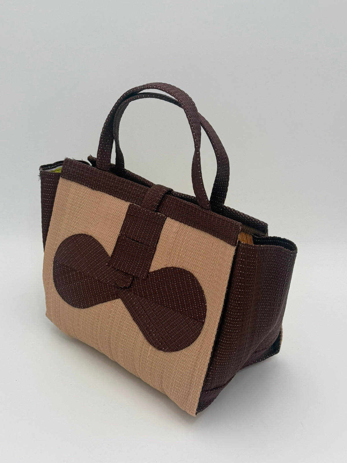 Caramel Medium  handwoven tote bag by SCRUBIES in Caramel,Brown with Solid design and Bow accent pattern