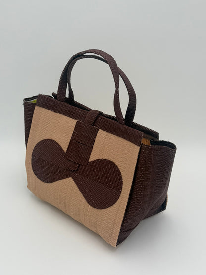 Caramel Medium  handwoven tote bag by SCRUBIES in Caramel,Brown with Solid design and Bow accent pattern