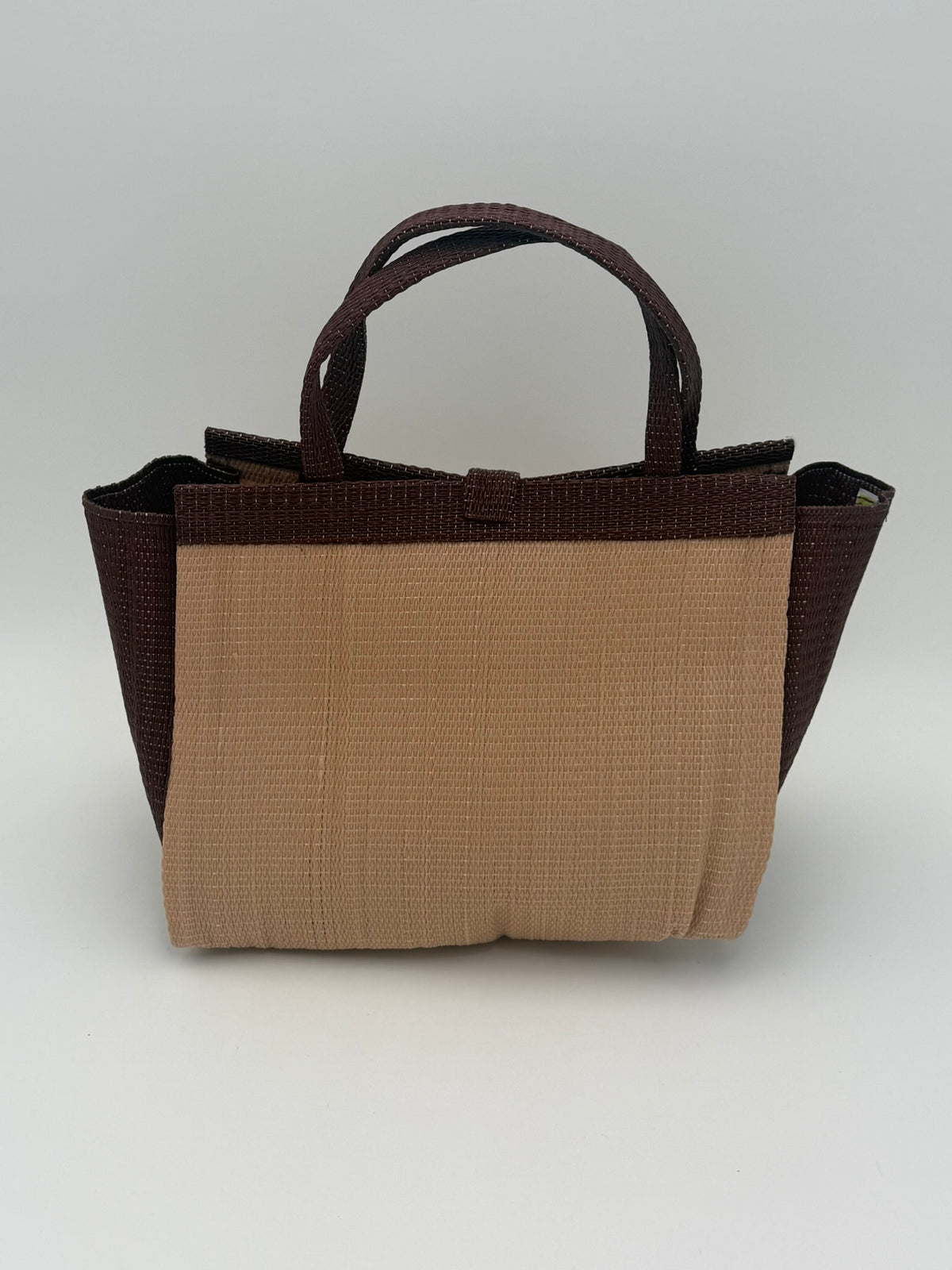 Caramel Medium  handwoven tote bag by SCRUBIES in Caramel,Brown with Solid design and Bow accent pattern