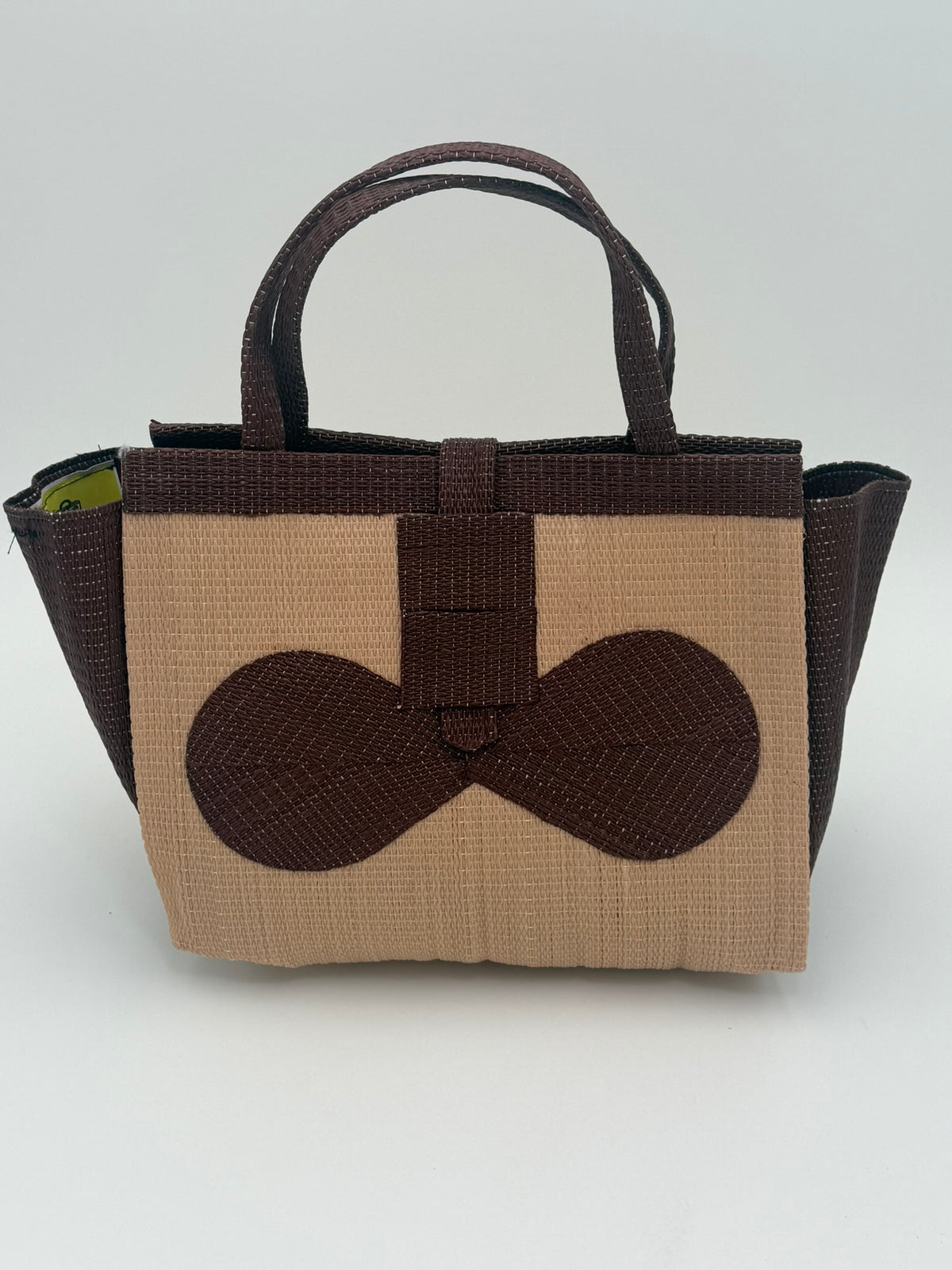 Caramel Medium  handwoven tote bag by SCRUBIES in Caramel,Brown with Solid design and Bow accent pattern