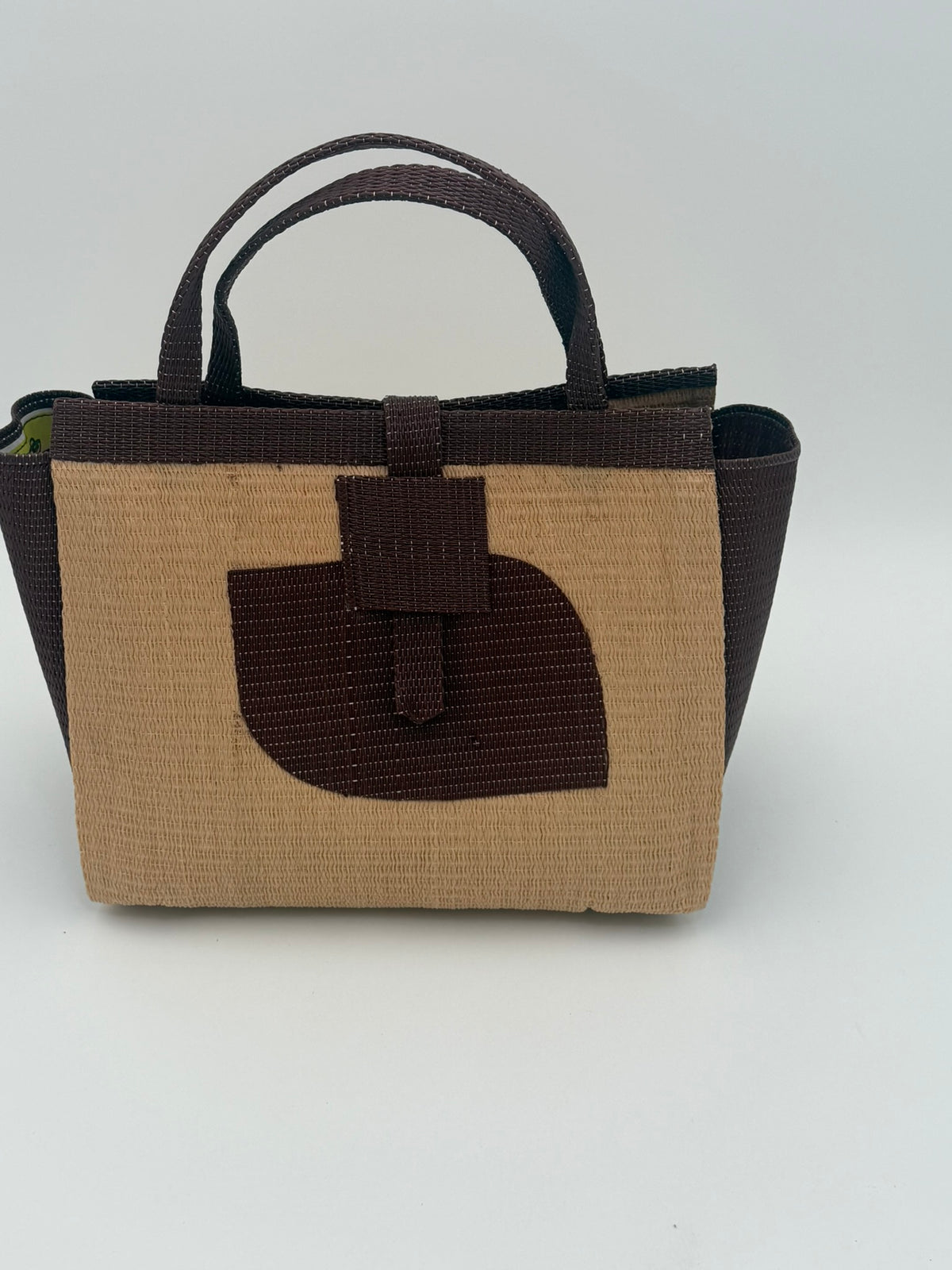 Caramel Medium  handwoven tote bag by SCRUBIES in Caramel,Brown with Solid design and Leaf accent pattern