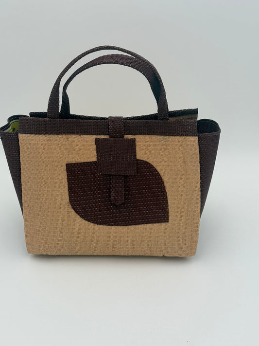 Caramel Medium  handwoven tote bag by SCRUBIES in Caramel,Brown with Solid design and Leaf accent pattern