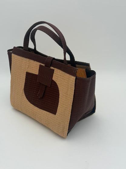 Caramel Medium  handwoven tote bag by SCRUBIES in Caramel,Brown with Solid design and Leaf accent pattern