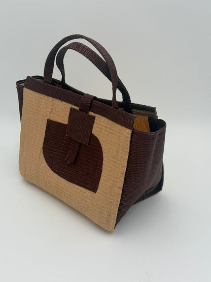 Caramel Medium  handwoven tote bag by SCRUBIES in Caramel,Brown with Solid design and Leaf accent pattern