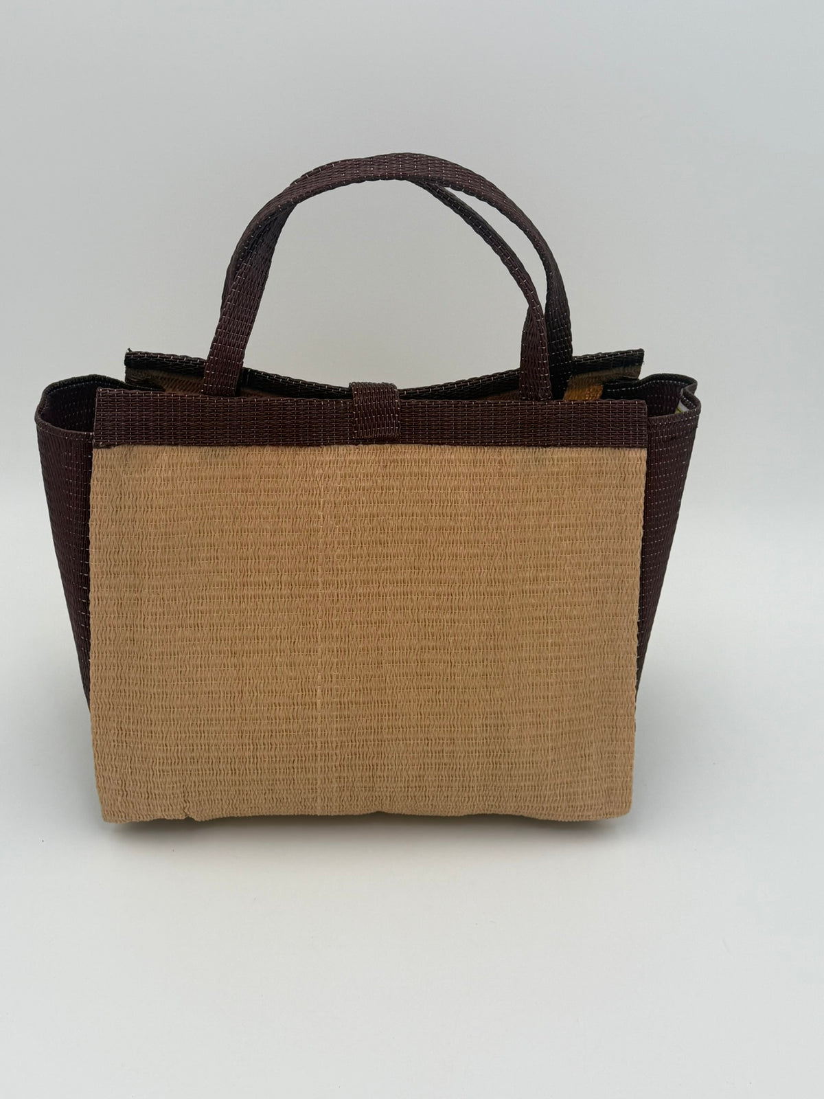 Caramel Medium  handwoven tote bag by SCRUBIES in Caramel,Brown with Solid design and Leaf accent pattern