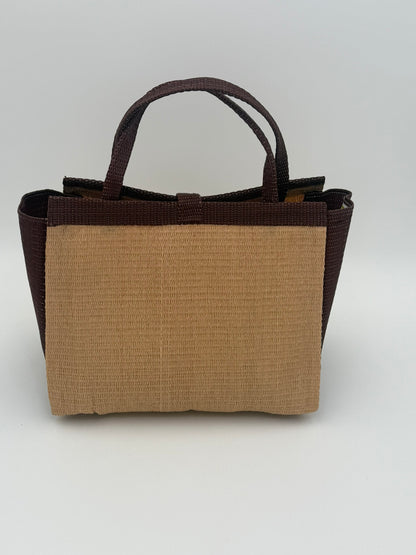 Caramel Medium  handwoven tote bag by SCRUBIES in Caramel,Brown with Solid design and Leaf accent pattern